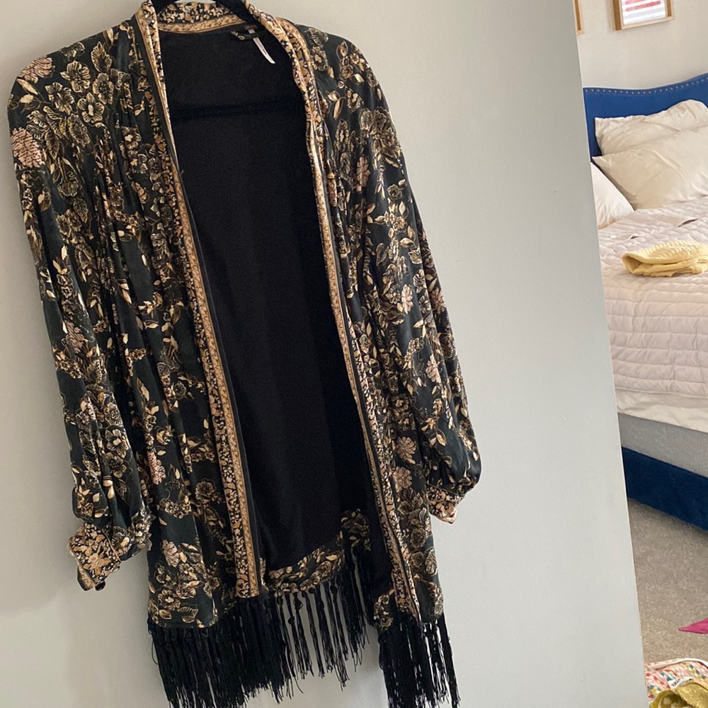 Free People long fringe floral kimono
